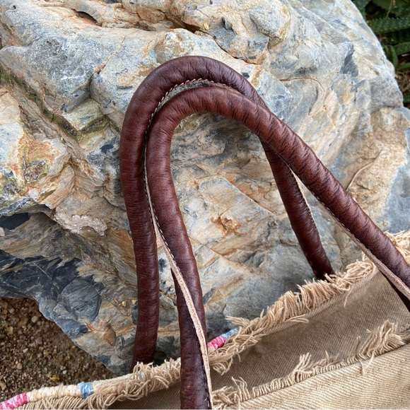 MYRA Canvas + Cotton Tapestry Bag with Leather Handles - Picture 3 of 16